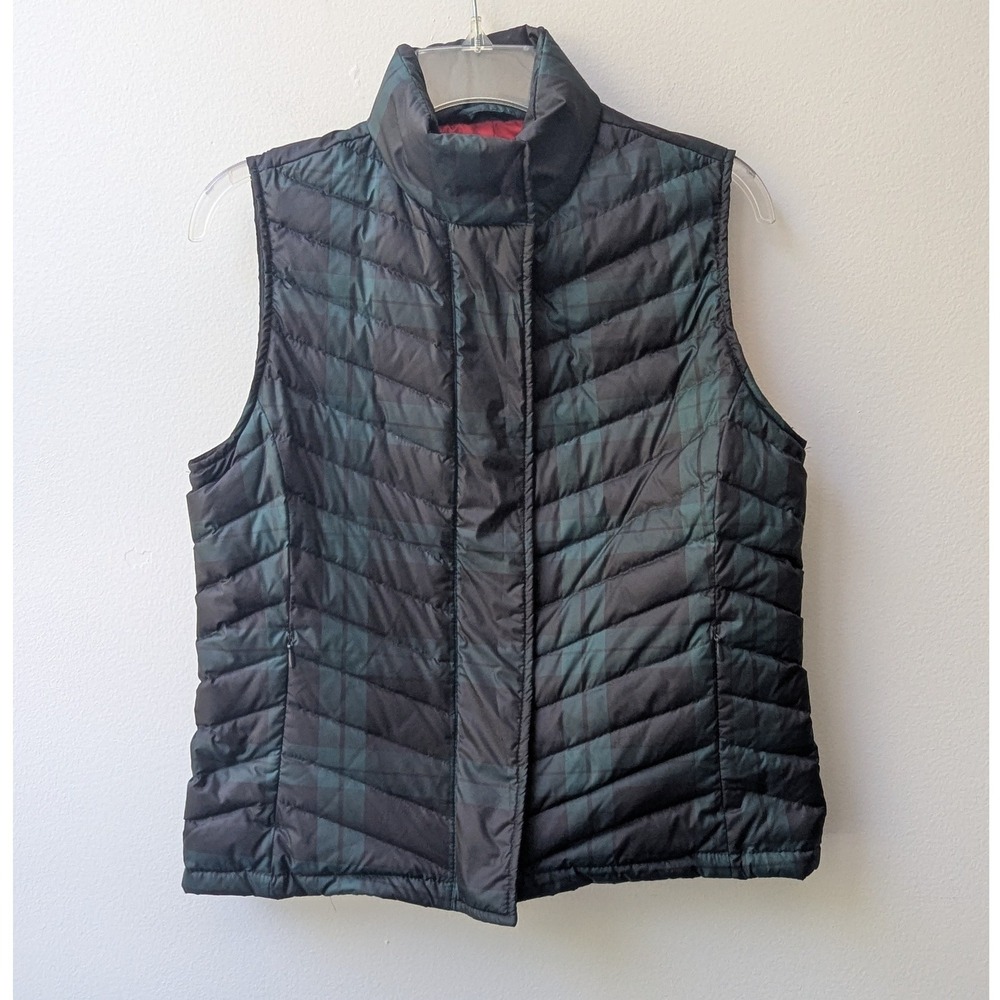 Talbots Puffer Vest Green Navy Black Watch Plaid Down Filled Sz MP Heritage